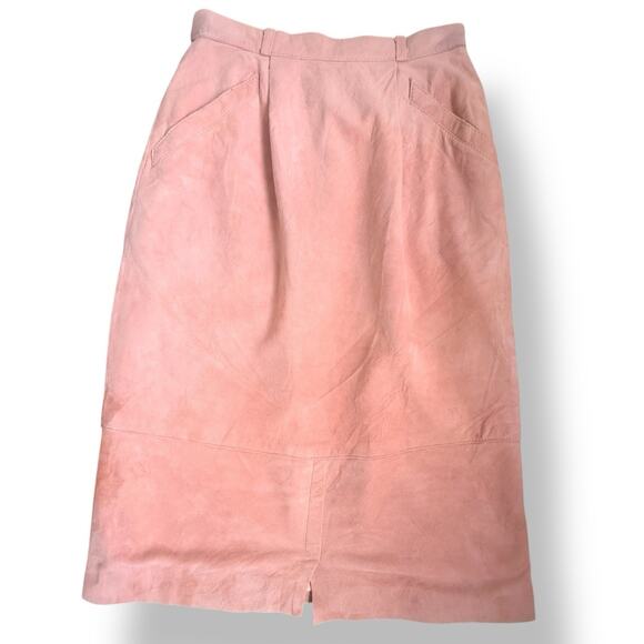 Vintage Alfred Sung Pink Suede Pencil Skirt 8 Made in Canada Lined Classic 90s